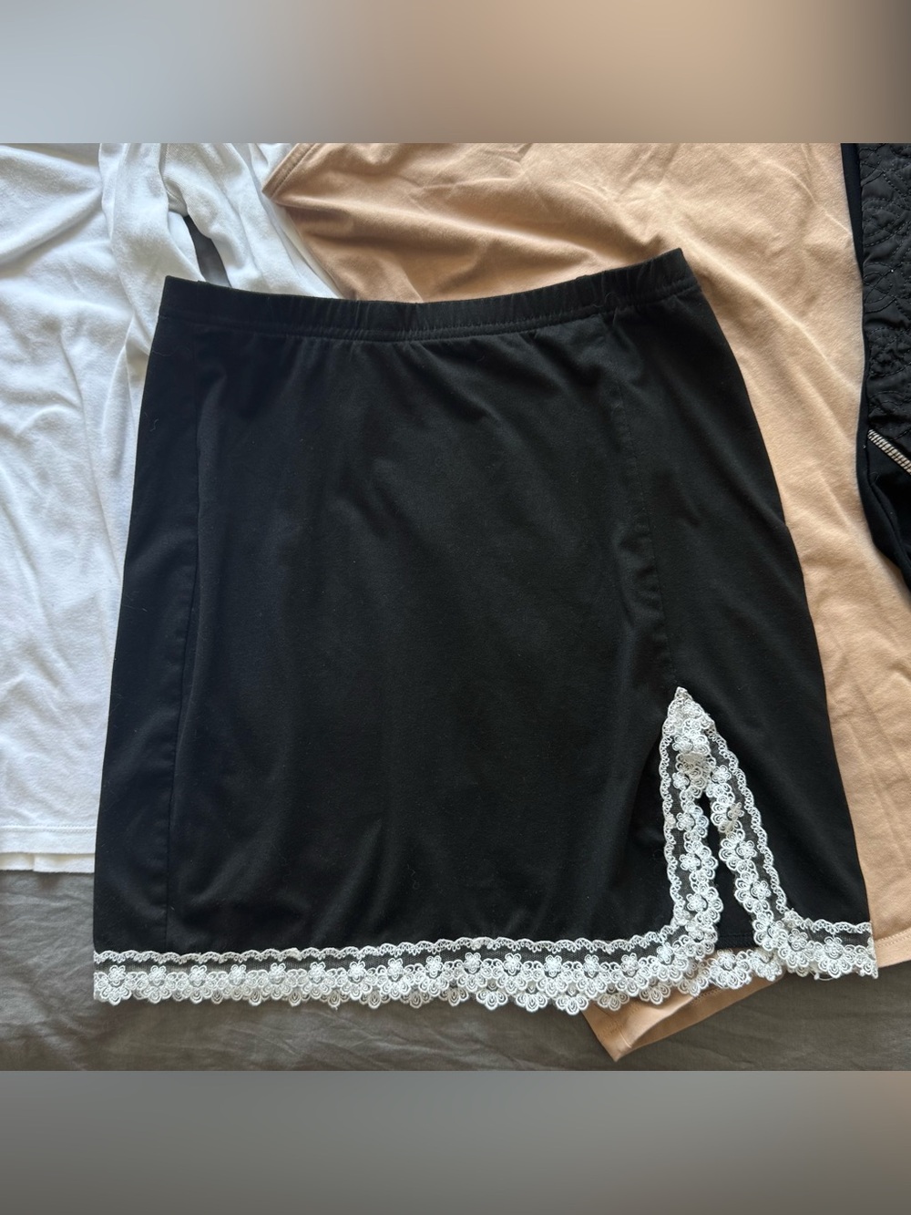 SHEIN Black Skirt with White Lace Trim